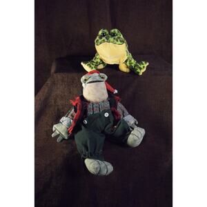 Two Plush Frogs - Ganz Webkin Lil' Kinz Bullfrog & Handcrafted Shelf-Sitter Toad